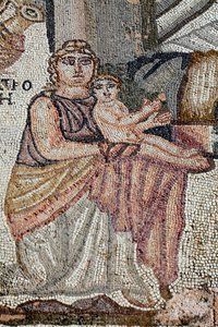 Darstellung des neugeborenen Achilles mit seiner Amme Anatrophe - (Detail) - Paphos-Mosaiken, Villa des Theseus, 5. Jahrhundert n. Chr. - Zypern von Unbekannt
