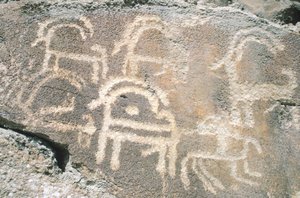 Felszeichnungen im Hunza-Tal, nahe dem archäologischen Gebiet von Karimabad, Pakistan