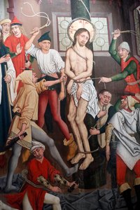 Saint-Pierre le Vieux Katholische Kirche, Christus in seiner Passion, Die Geißelung, Gemälde von Henri Lutzelman 15. Jahrhundert, Straßburg, Frankreich