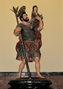 Heiliger Christophorus - Polychrome Statue, Barockkunst von Unbekannter Künstler