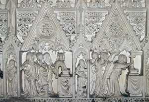 Sarkophag von Pedro I (1320-1367) mit Szenen aus dem Leben des Hl. Bartholomäus, Kirche des Klosters Alcobaca (UNESCO-Welterbeliste)