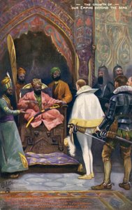 Sir J Mildenhall wird von Akbar dem Großen empfangen, frühes 20. Jahrhundert (Postkarte) von Unbekannter Künstler