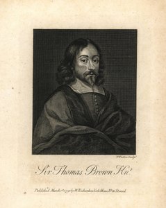 Sir Thomas Brown, englischer Universalgelehrter und Schriftsteller über Wissenschaft, Medizin, Religion und Esoterik, gestorben 1682. Kupferstich aus William Richards