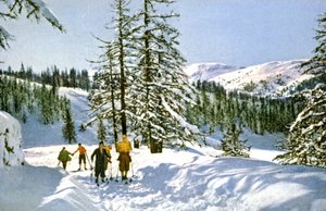 Skiwanderung an der französischen Riviera, ca. 1930 (Postkarte)