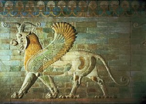 Sphinx, Detail von einem Fries, mesopotamisch, ca. 500 v. Chr. von Unbekannt