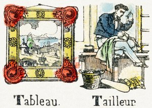 T - Tableau Tailleur - Kinderunterhaltungsalphabet ca. 1890 (Lithographie) von Unbekannt