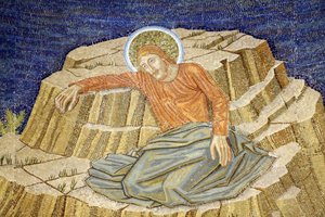 Kirche aller Nationen, auch bekannt als Kirche oder Basilika der Agonie, Christus in Agonie, Mosaik der Basilika in Gethsemane, Jerusalem, Israel