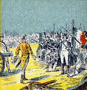 Die Hundert Tage: Niederlage von Napoleon I. Bonaparte bei Waterloo im Jahr 1815. Gravur in "Histoire de France". Serie von Werbebildern, veröffentlicht im Auftrag von Louit, 24 rue d