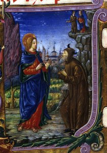 Die Versuchung Christi. Manuskript aus dem 15. Jahrhundert