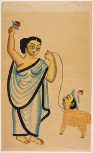 Der Schafliebhaber: eine Kurtisane hält eine Rose in ihrer rechten Hand und führt ein Schaf mit einem menschlichen Kopf, ca. 1865 von Unbekannter Künstler