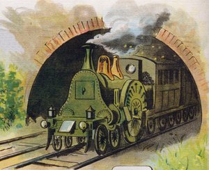 Zug verlässt einen Tunnel (Illustration aus „ABC L