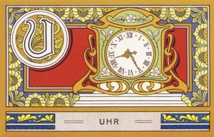 U : Uhr - Alphabet Palmin. Serie von Chromolithographien herausgegeben von H. Schlinck & Cie, Hamburg. Werbung für Palmin feinstes Kokosfett.