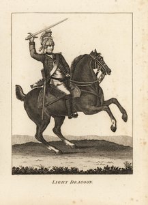 Uniform der leichten Dragoner-Kavallerie, mit Schwert, Muskete und Helm von Unbekannt