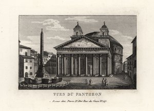 Ansicht des Pantheons mit Brunnen, Fontana del Pantheon, und Macuteo-Obelisk auf der Piazza della Rotonda, Rom