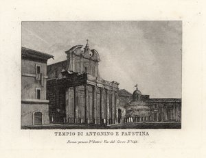 Ansicht des Tempels von Antoninus und Faustina, Tempio di Antonino e Faustina, Forum Romanum, Rom