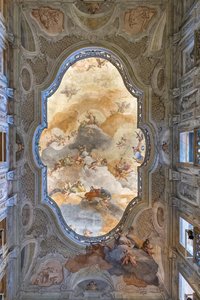Ansicht der Decke, Eingangshalle oder Foyer, Teatro Grande, Brescia, Italien
