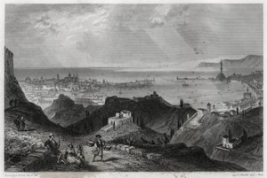 Ansicht der Stadt und des Hafens von Genua, die strahlende Stadt, die Marmorstadt, Genua-la-Superba, im Buch über das Mittelmeer von Louis Enault (1824-1900), einem französischen Journalisten und Reisenden