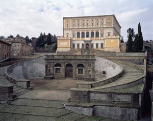 Ansicht der Fassade, des Vorhofs und der Treppe, entworfen von Jacopo Vignola (1507-73) und seinen Nachfolgern für Kardinal Alessandro Farnese (1546-92) 1557-83 von Unbekannt