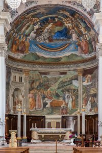 Blick auf das Kirchenschiff und den Chor mit den Geschichten der Jungfrau, Dom, Kathedrale S. Maria Assunta, Spoleto, Umbrien, Italien von Unbekannter Künstler