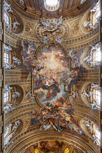Blick auf das Gewölbe des Kirchenschiffs mit "Der Triumph im Namen Jesu", Kirche des Gesù, Rom, Italien