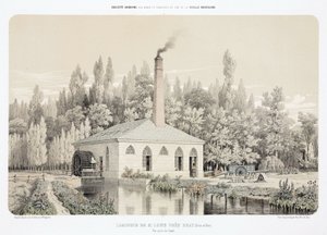 Wasserkraft, vor 1900 Zinkwalzwerk (Laminoir), Saint Louis, bei Bray, Frankreich