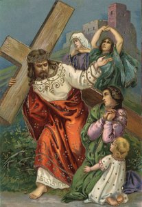 Kreuzweg - via crucis - Stationen des Kreuzwegs: achte Station, Jesus trifft die Frauen von Jerusalem Chromolithographie Private Sammlung von Unbekannt