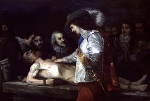 William Harvey (1578-1657), englischer Arzt und Physiologe, zeigt hier den Blutkreislauf von Unbekannter Künstler