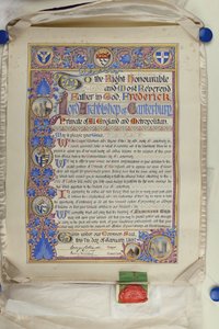 Schriftliche Willkommensadresse an Erzbischof Frederick Temple