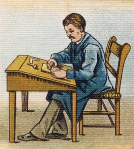 Xylograph in seinem Atelier. Gravur in "Alphabet de ma petite fille". Bernardin-Bechet und Fils, Buchhändler-Verleger, Paris, um 1895. von Unbekannt