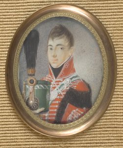 Österreichischer Offizier mit Mütze und Federbusch in der Hand von Unbekannter Künstler