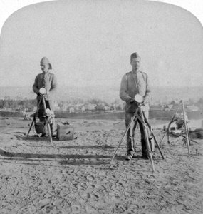 Britische Heliographierung vom Fort Johannesburg, Nachrichten über die Besetzung, Burenkrieg, 1900 von Underwood and Underwood