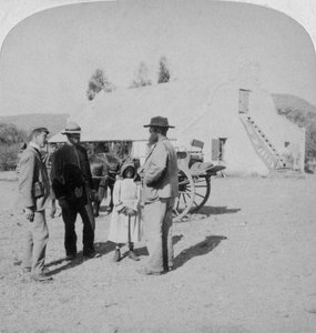 Interview mit einem Burenbauern in seinem Haus bei Brandfort, Südafrika, Burenkrieg