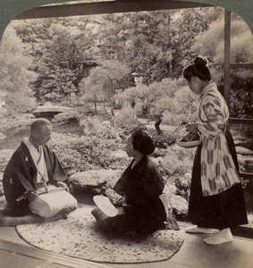 Die Gärten des Hauses von Herrn Y Namikawa, Führer der Kunstindustrie, Kyoto, Japan, 1904 von Underwood and Underwood