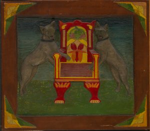 Emblematisches Panel mit zwei Hunden und Thron von Unidentified