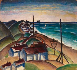 Ohne Titel (Meereslandschaft mit Häusern am Strand)