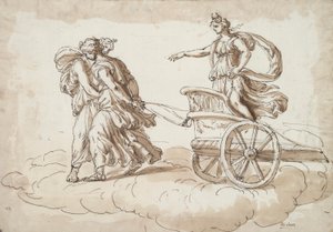 Diana in einem von zwei Frauen gezogenen Wagen