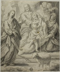 Weibliche Heilige, die die Heilige Familie und den kleinen Heiligen Johannes den Täufer betrachtet