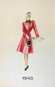 Modell in einem Anzug, eine Handtasche haltend, 1945 von Unknown