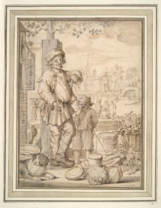 Bauer und Kind auf dem Markt von Unknown