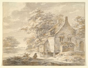 Flusslandschaft mit Haus von Unknown