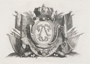 Königliches Wappen mit Krone und Flaggen und verschlungenen  von Unknown