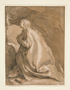 Heilige Maria Magdalena in der Höhle nach links blickend