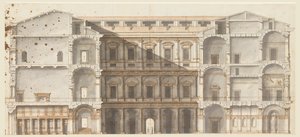 Abschnitt der Flügel und Erhebung einer Wand am Hof, Palazzo Farnese, Rom von Unknown