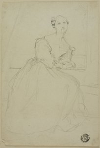 Skizze einer sitzenden Frau im Abendkleid von Unknown