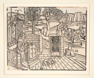 Die Hirten Chromis und Mnasyle binden den schlafenden Silenus. 1502. Aus einer illustrierten Veröffentlichung von Virgil