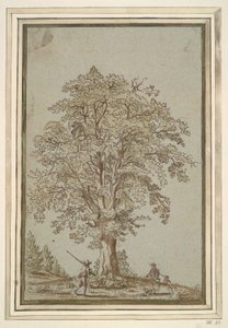 Bäume und drei Jäger von Unknown