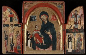 Triptychon: Jungfrau und Kind mit den Heiligen Dominikus und Franziskus; Die Kreuzigung; Heiliger Michael mit den Heiligen Peter Martyr und Katharina von Alexandria von Unknown