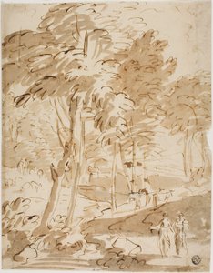 Waldlandschaft mit Figuren und Tieren von Unknown