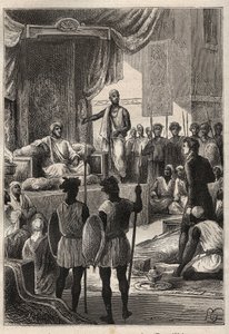 Reise (1792-1795) nach Ägypten und dem Nahen Osten von William George Browne (1768-1813): Browne trifft den Sultan von Darfur Ald el Raschman (Abd-er-Rahman, bekannt als El-Rachid oder der Gerechte) in El Fasher (Al-Fashir, Sudan) im Jahr 1793 - Illustrati von Unknown artist