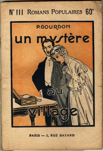 Ein junges Brautpaar entdeckt einen Brief, der die Frau erfreut, aber den Mann sehr überrascht. Titelillustration für den populären Roman "Un mystère au village" von P. Gourdon, Edition Bonne Presse, Paris 1923. Sammlung Selva